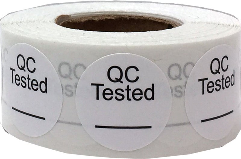 White Circle with Black QC Tested Dot Stickers, 3/4 Inch Round, 500 Labels on a Roll